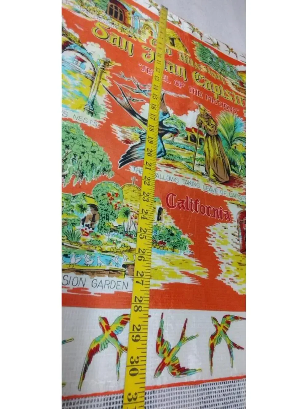 40s 30s California Missions Scarf Birds SAN JUAN CAPISTRANO 1930s MULTICOLOR ART